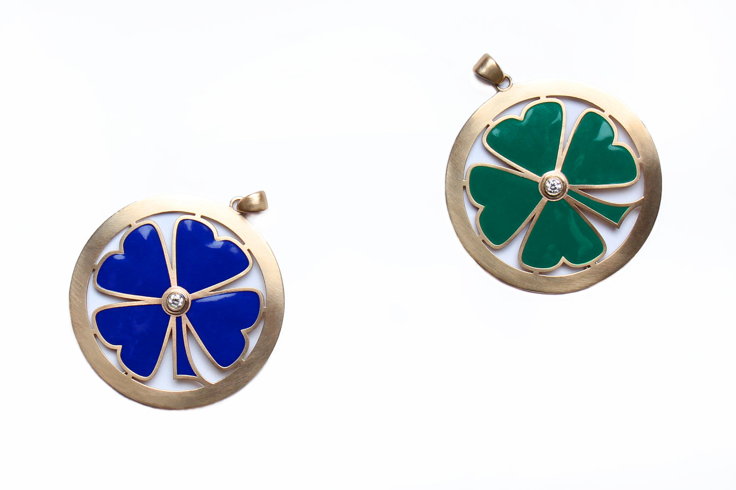 Signature 14 Karat Gold, Enamel, Diamond Clover Pendant