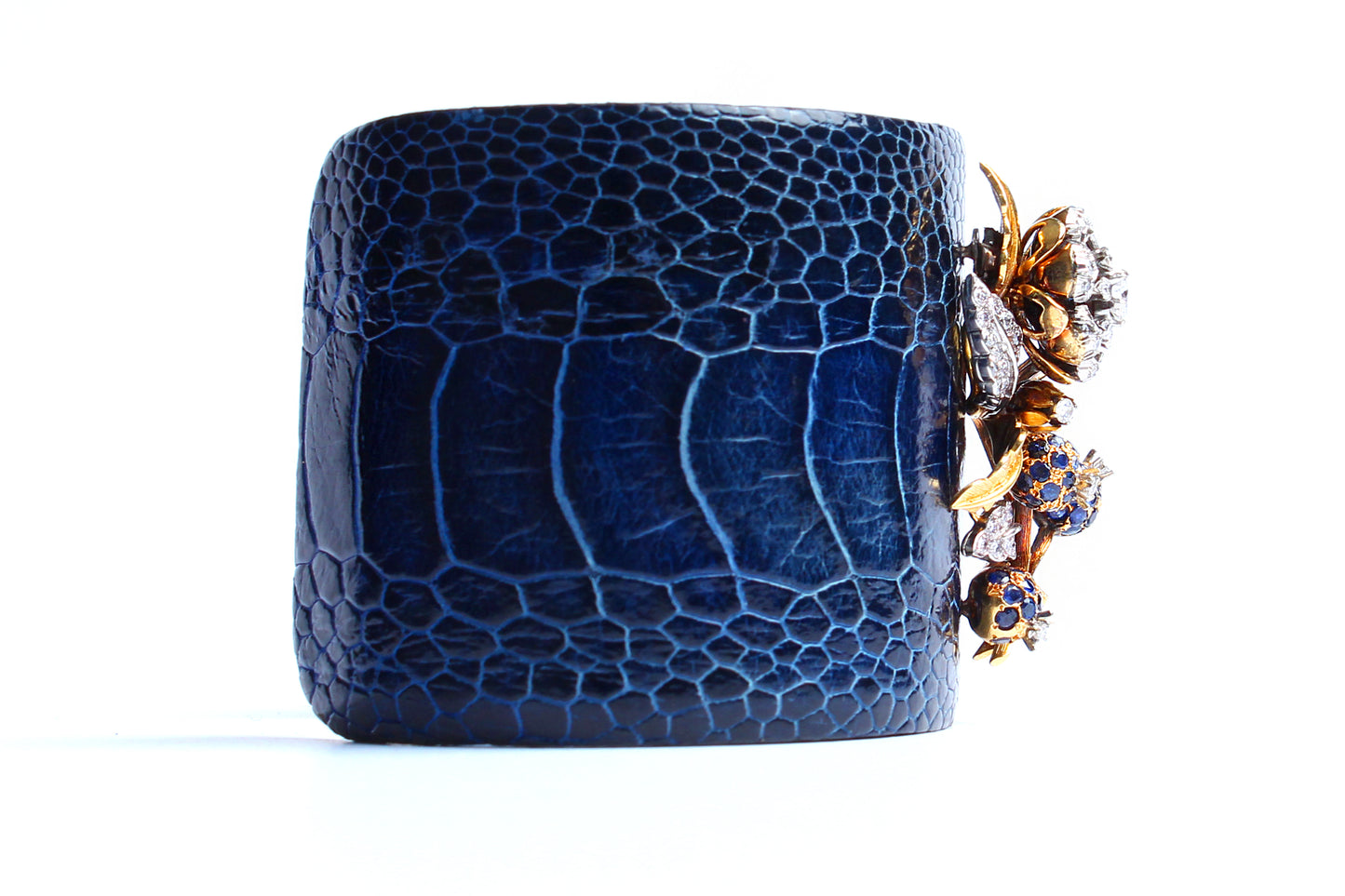 Crocodile Cuff 14k Gold Sapphire Diamond Flower Charm Cuff