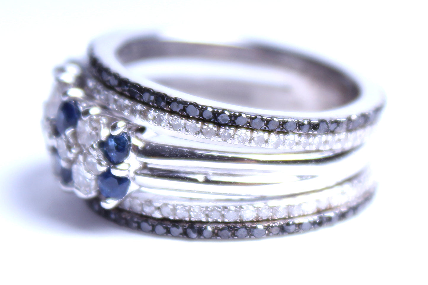 Sapphire White and Black 5 Tier Diamond Ring