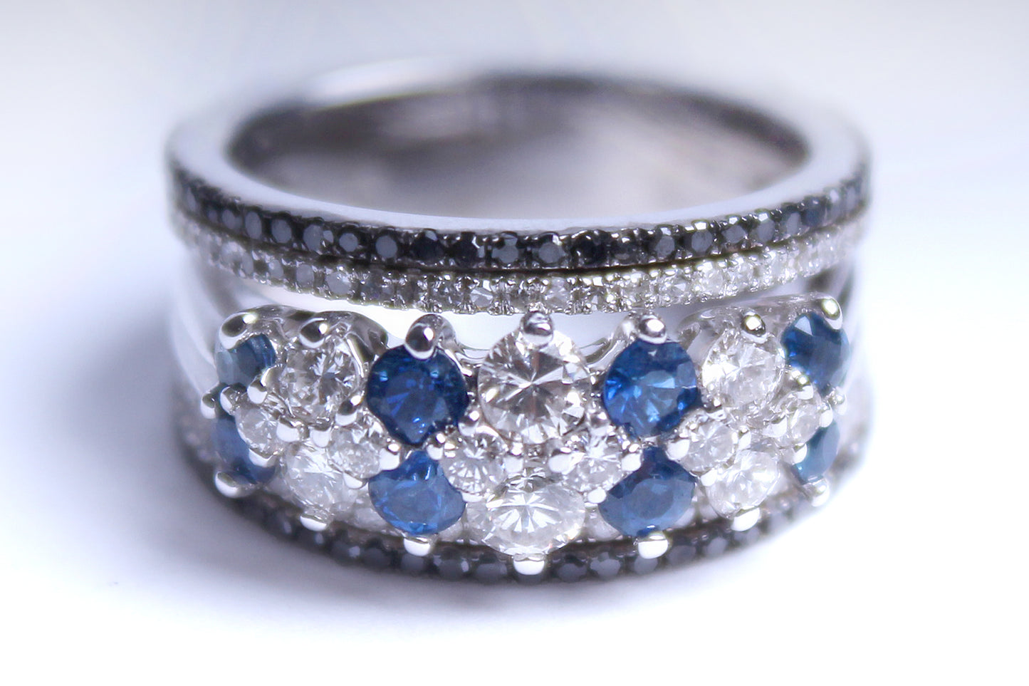 Sapphire White and Black 5 Tier Diamond Ring