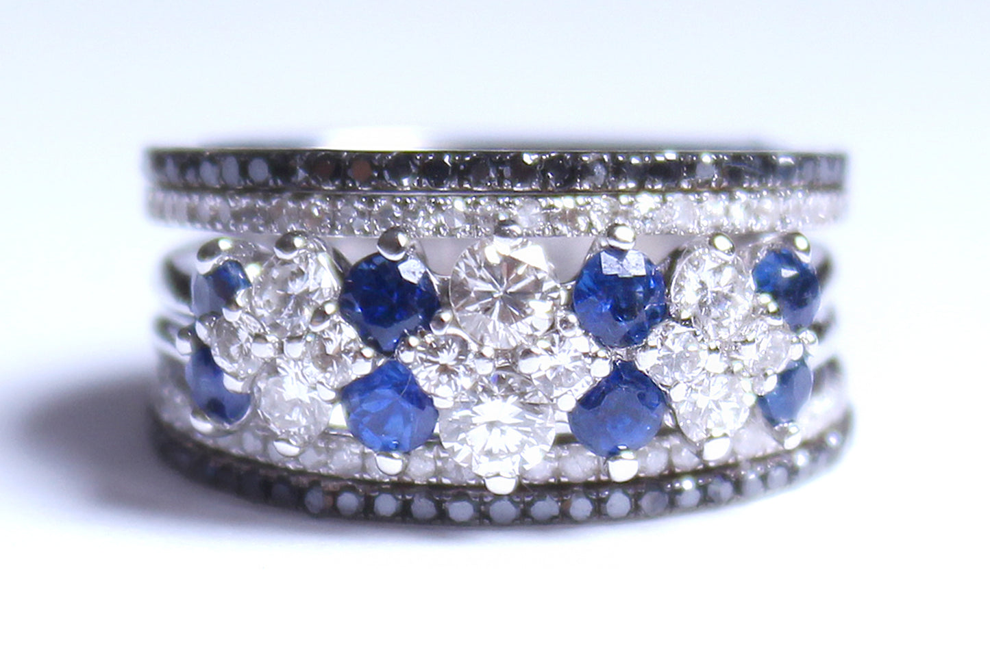 Sapphire White and Black 5 Tier Diamond Ring