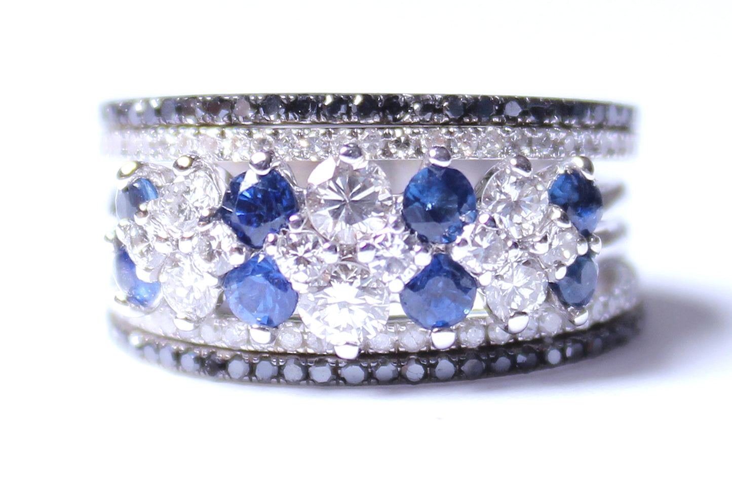 Sapphire White and Black 5 Tier Diamond Ring