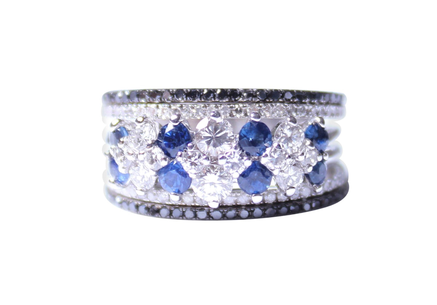 Sapphire White and Black 5 Tier Diamond Ring