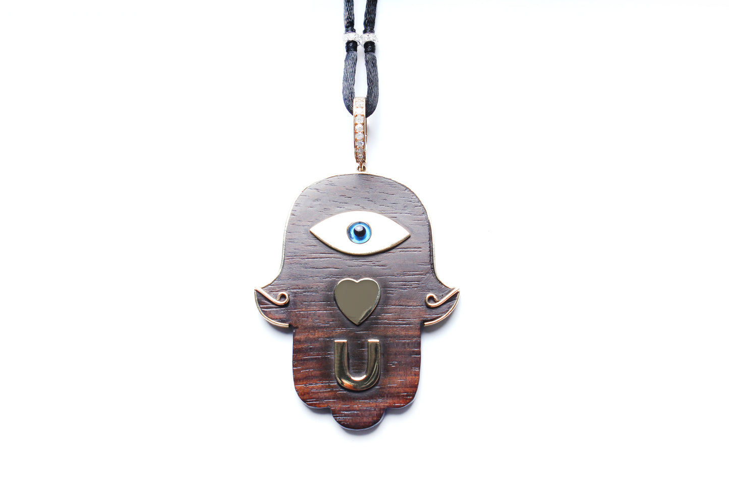 Eye Love U Hamsa Hand Ebony Pendant