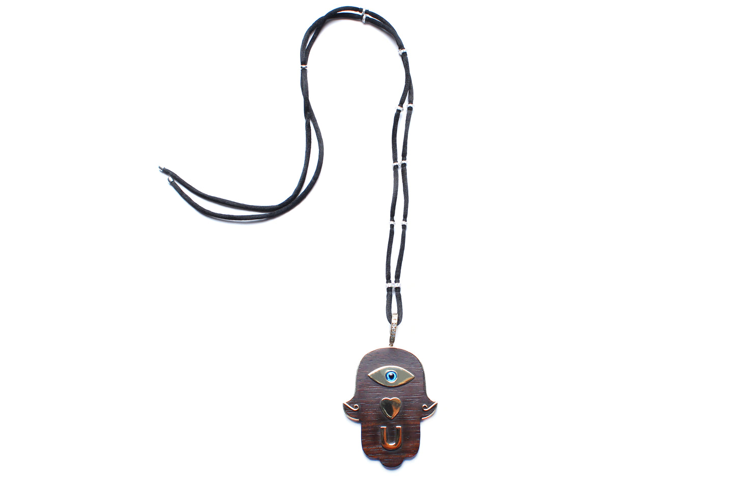 Signature Ebony 14 Karat Gold 'Eye Love U' Pendant on Diamond Suede Cord