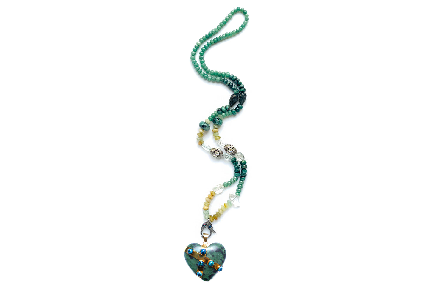 Opal Jade Moonstone Chalcedony Agate Big Jade 14k Gold Chalcedony Heart Beaded Necklace
