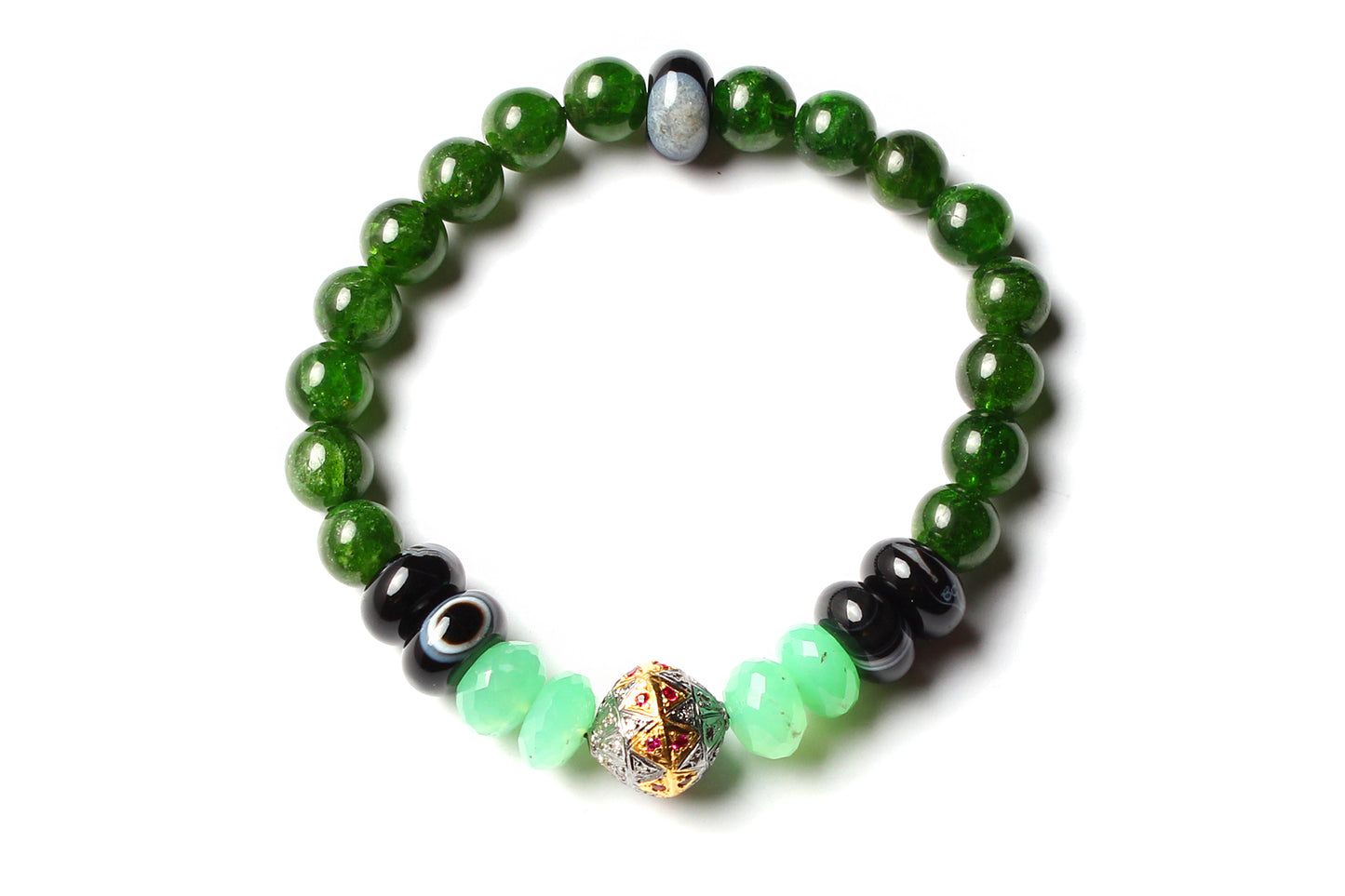 Diamond Ruby Gold Onyx Emerald Agate Beaded Bracelet Lot of 6