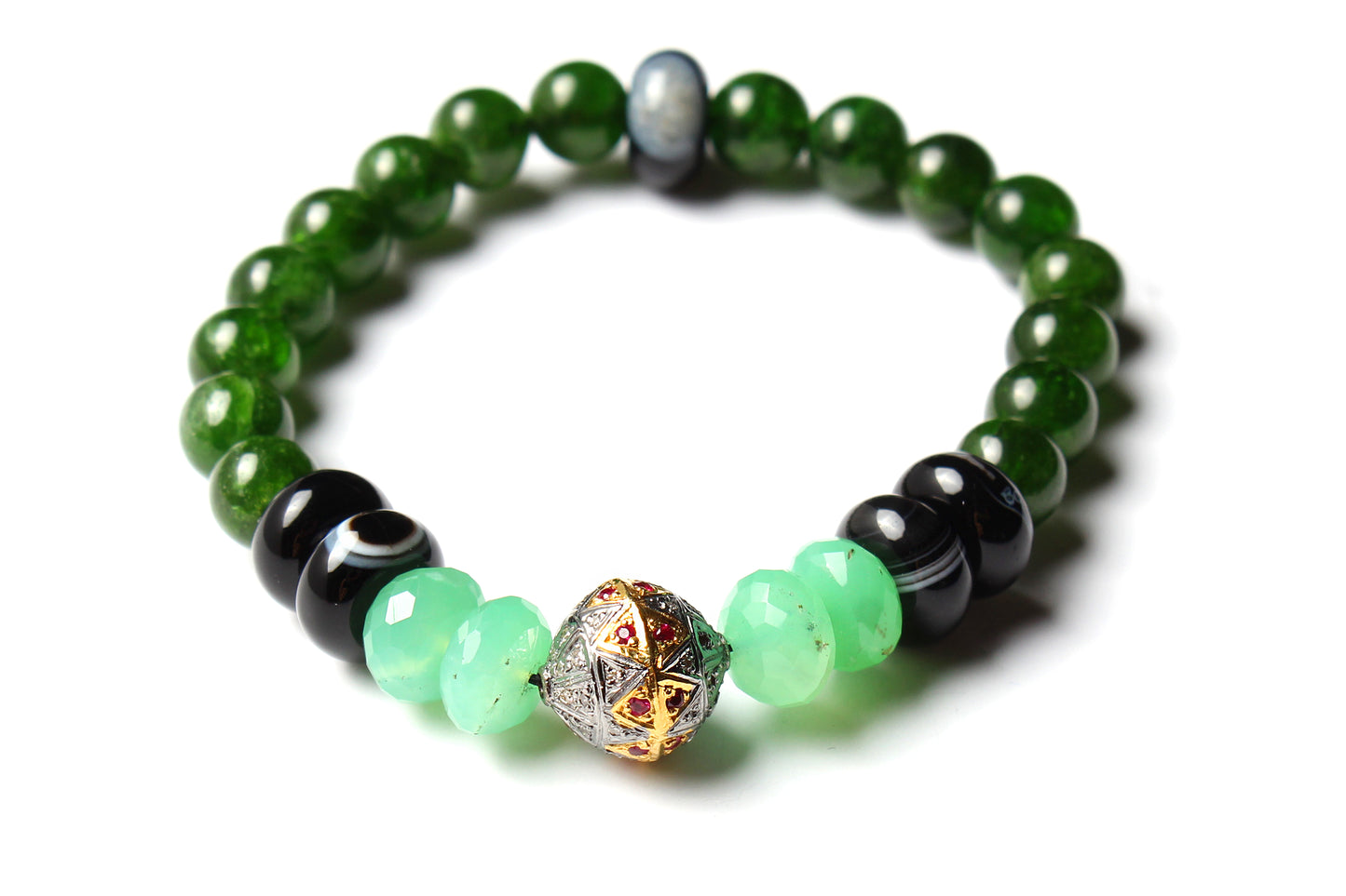 Diamond Ruby Gold Onyx Emerald Agate Beaded Bracelet Lot of 6