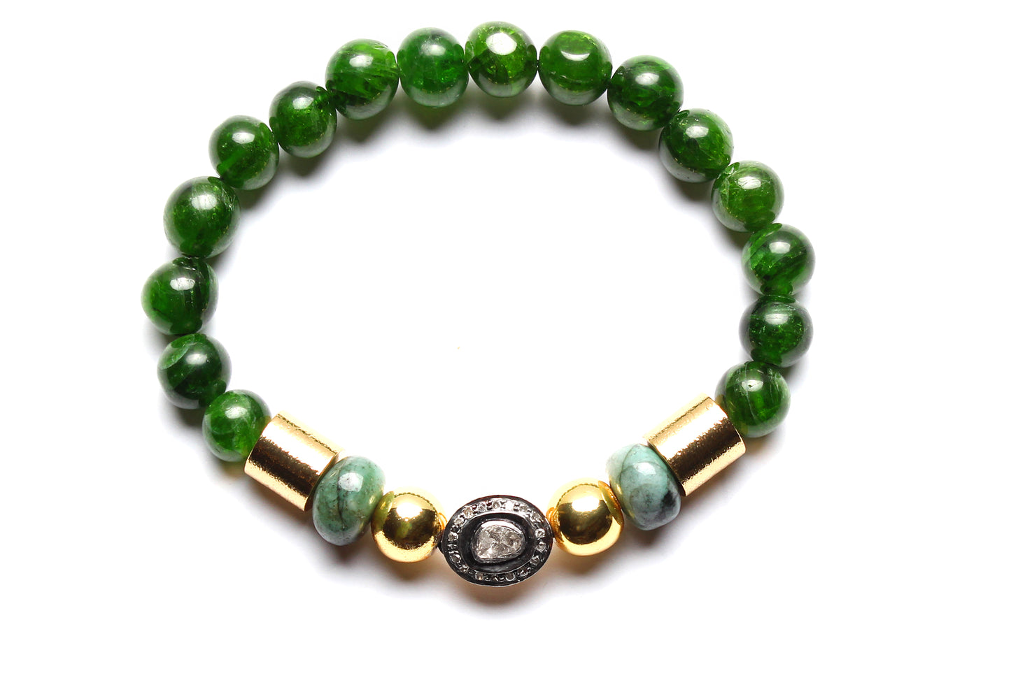 Diamond Ruby Gold Onyx Emerald Agate Beaded Bracelet Lot of 6
