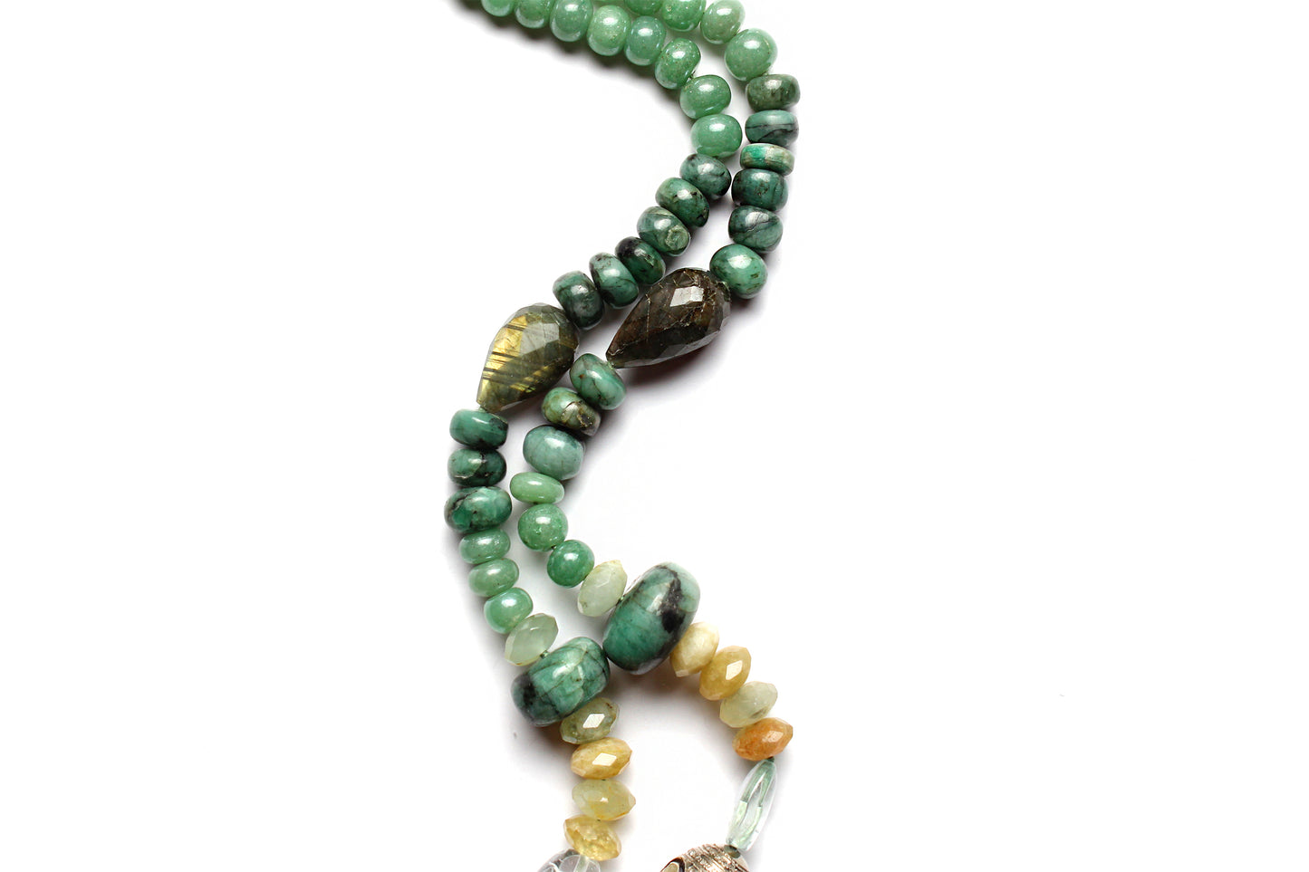 Polki Diamond Opal Jade Moonstone Diamond Citrine Sun Pendant Beaded Necklace