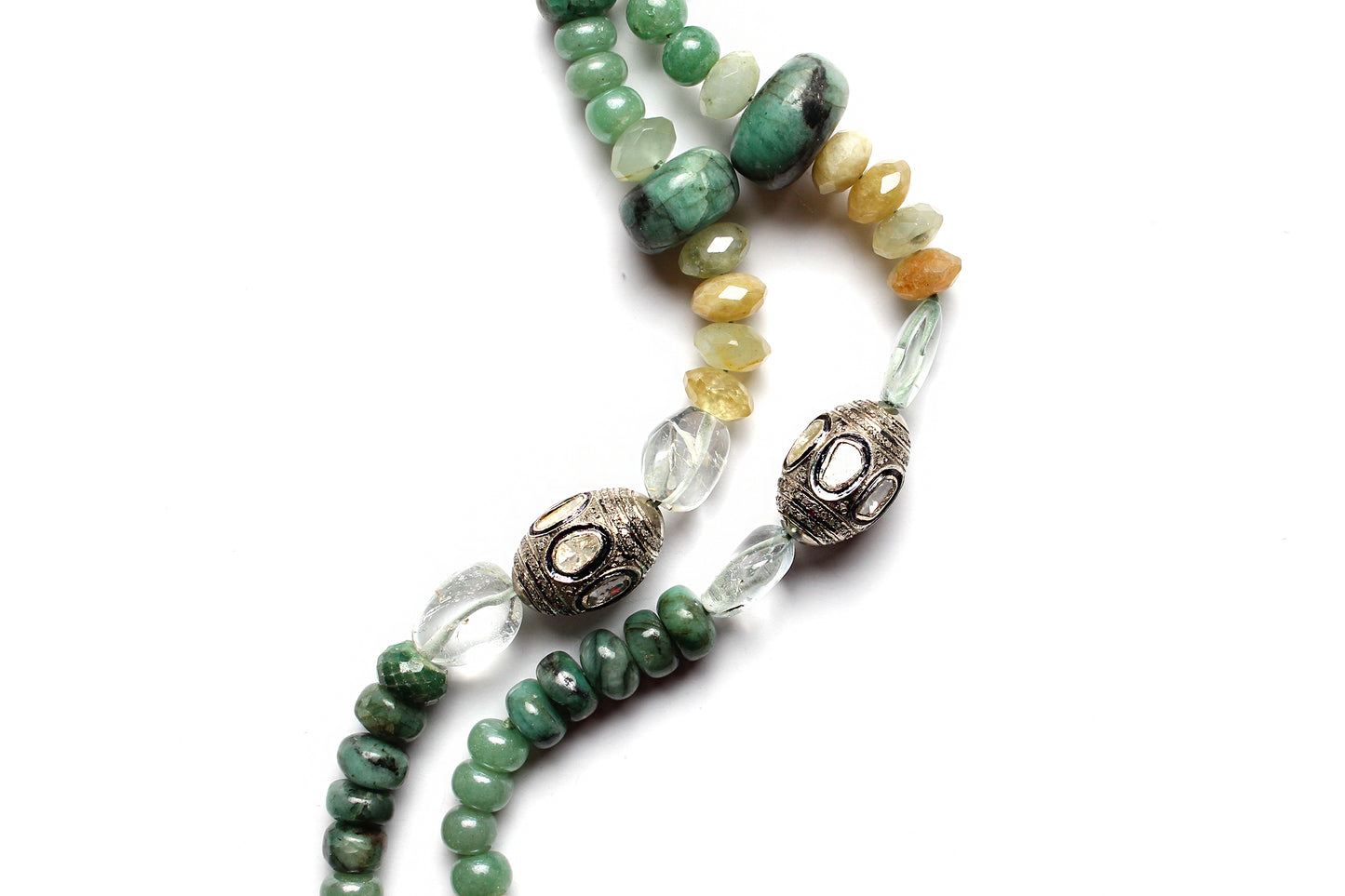 Polki Diamond Opal Jade Moonstone Diamond Citrine Sun Pendant Beaded Necklace