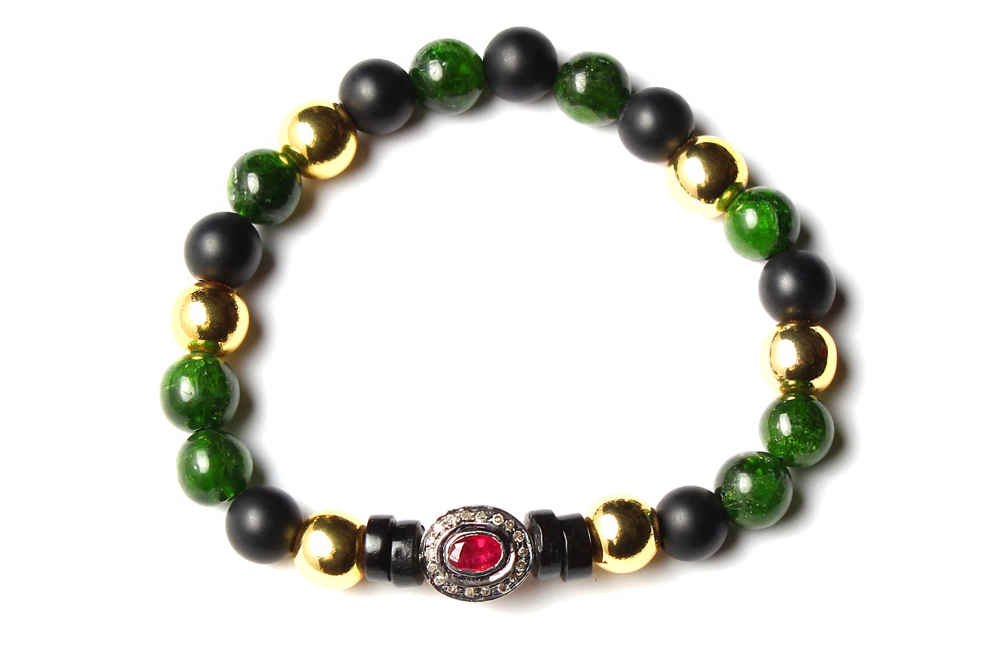 Diamond Ruby Gold Onyx Emerald Agate Beaded Bracelet Lot of 6