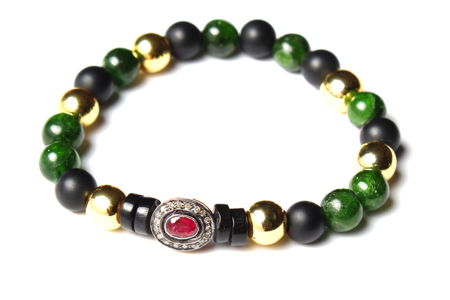 Diamond Ruby Gold Onyx Emerald Agate Beaded Bracelet Lot of 6
