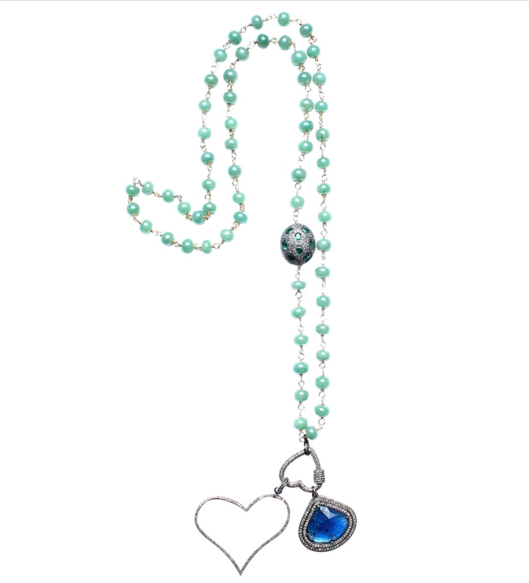 Agate 14kgold Keynite Diamond Emerald Pendant Rosary Necklace