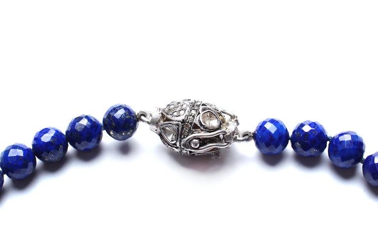 Lapis Beads 18", Rose Cut Diamonds, Mother of Pearl Necklace