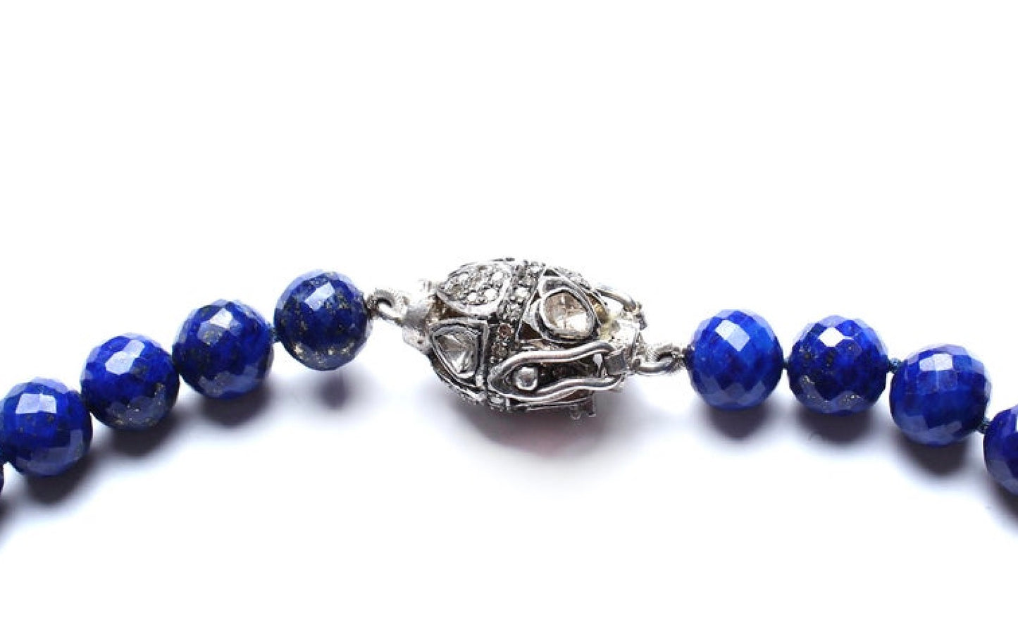 Lapis Lazuli Rose Cut Diamond Sterling Silver Enamel Cross Beaded 18" Necklace