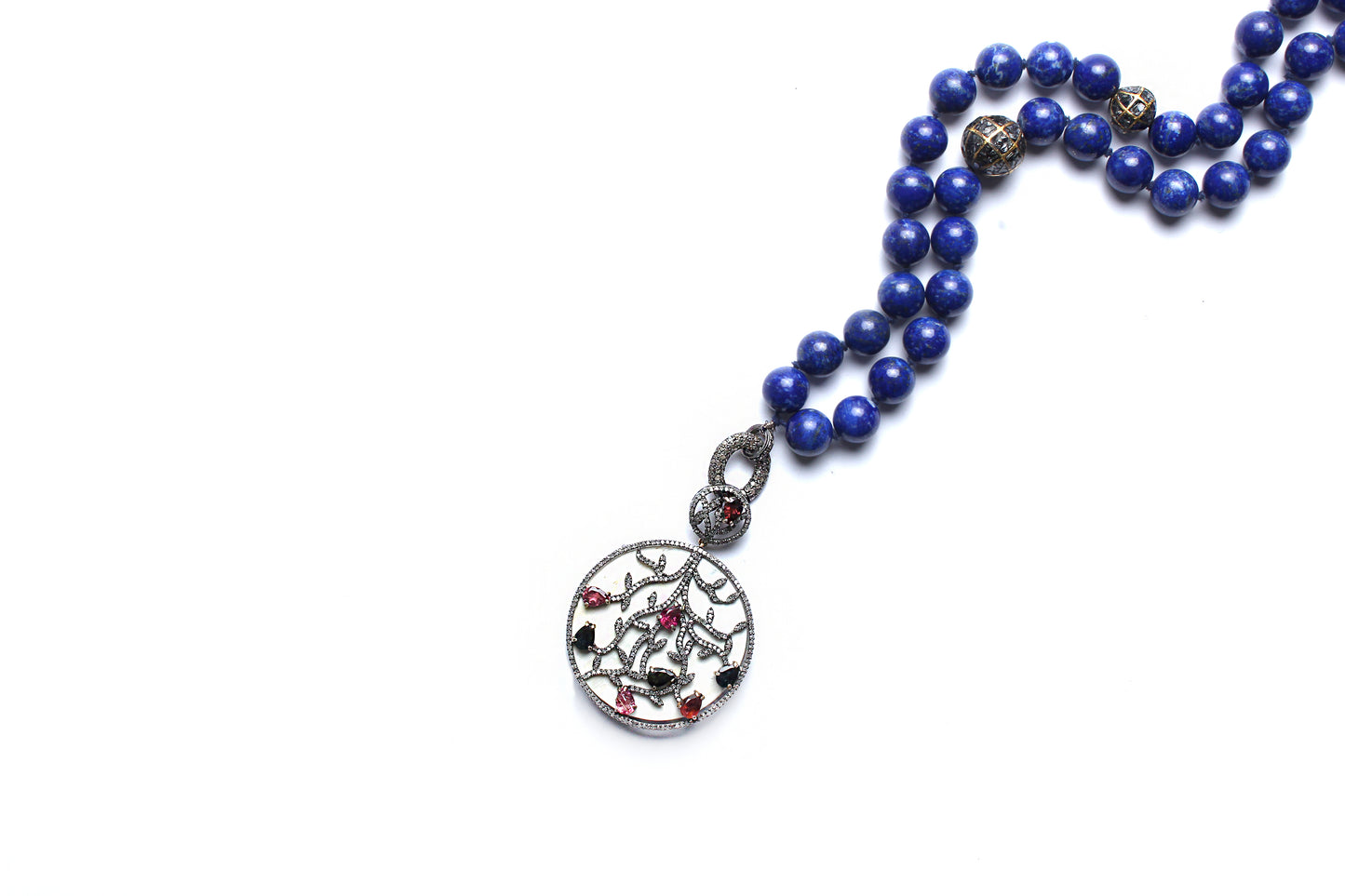 Lapis, Diamond, Ruby, Emerald Beaded Necklace