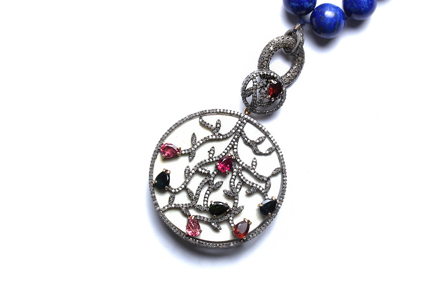 Lapis, Diamond, Ruby, Emerald Beaded Necklace