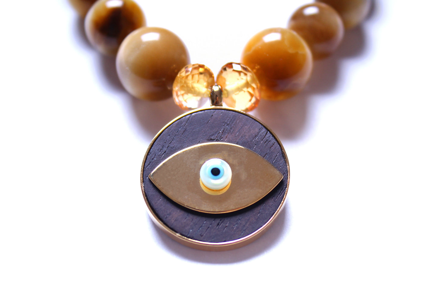 Light Tiger Eye Citrine Beads 14kgold Wood Evil Eye Beaded Bracelet