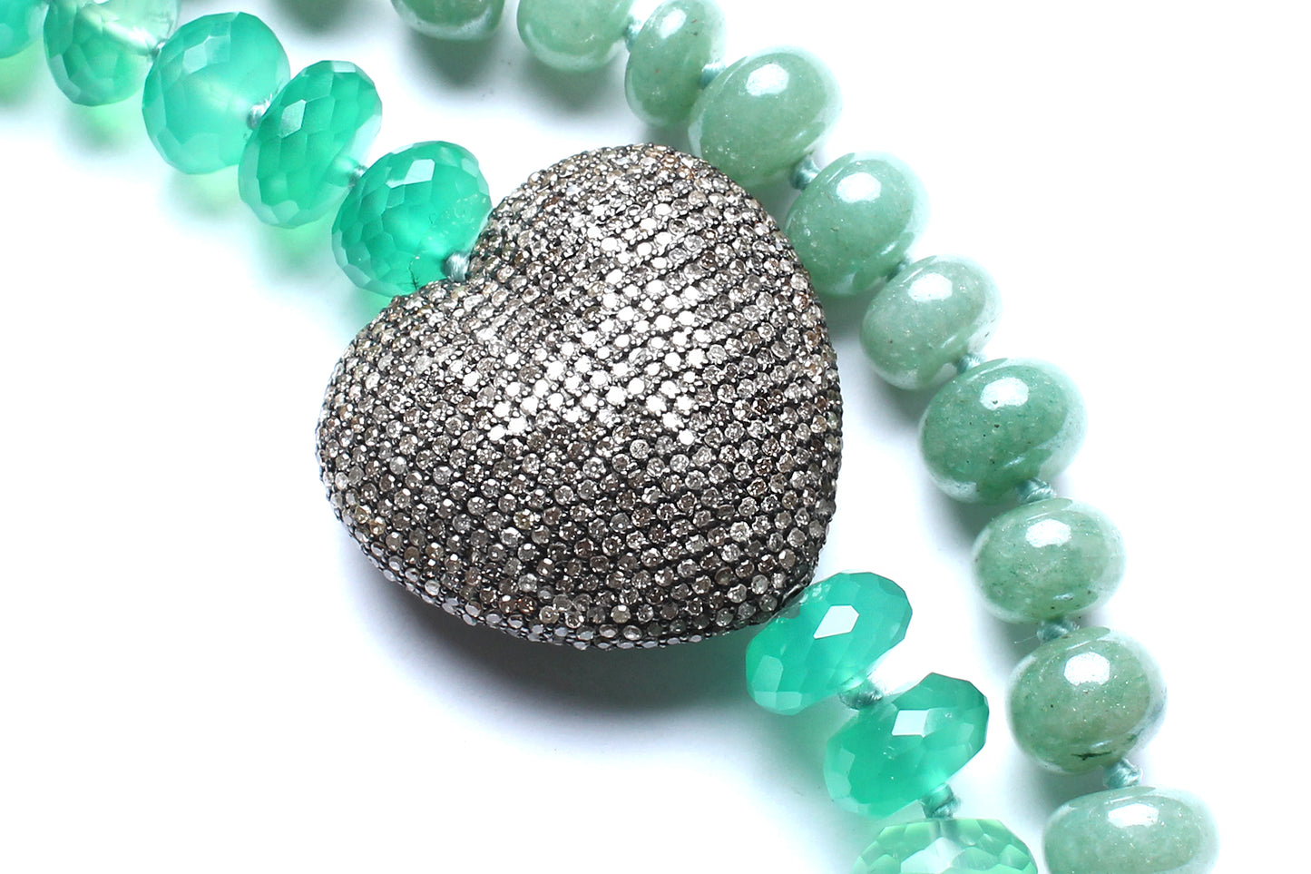 Green Onyx Ebony 14 Gold 'LOVE' Beaded Necklace