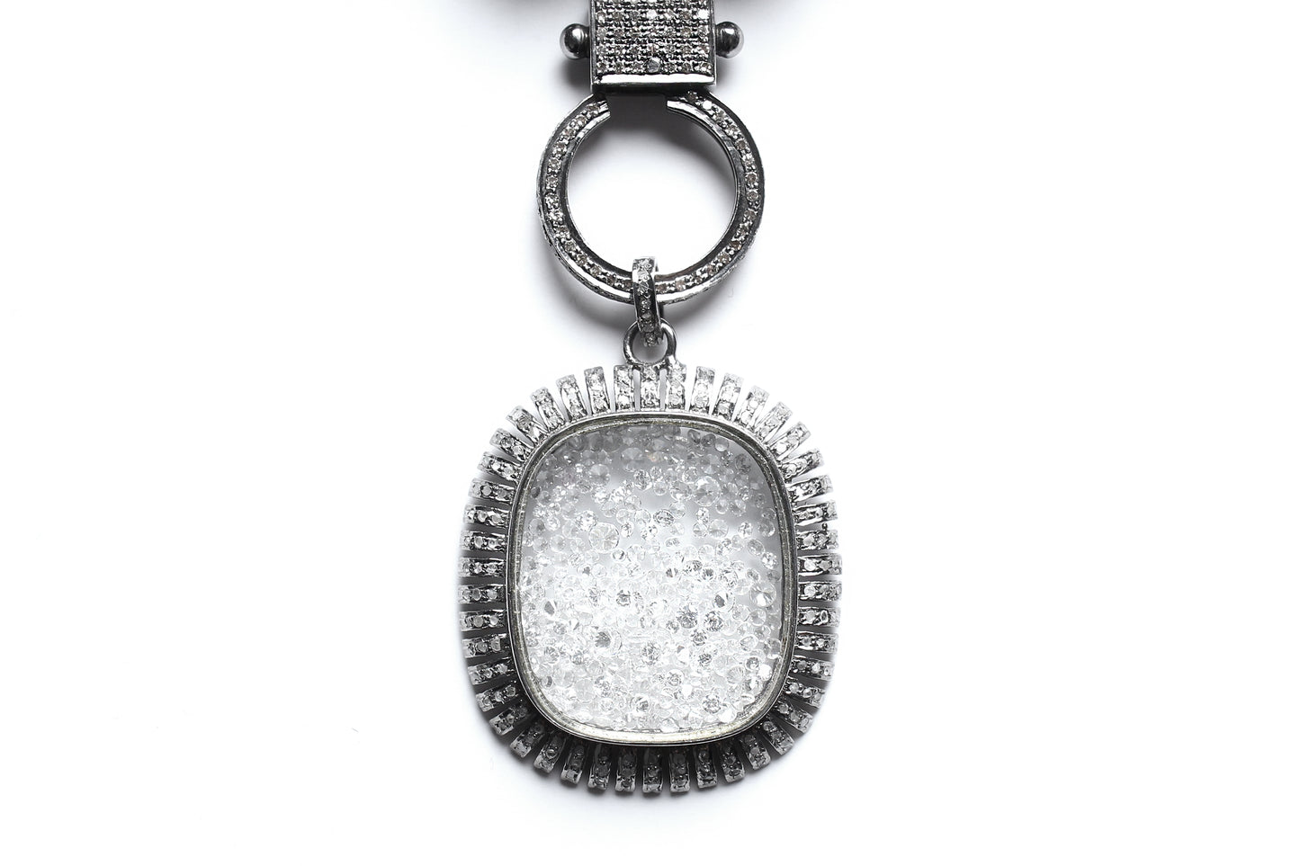 Botswana Agate Diamond Ruby Sapphire Emerald Beaded Crystal Diamond Shaker Pendant Necklace