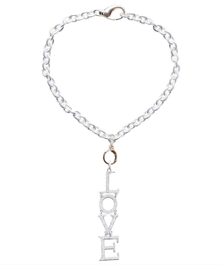 Signature Custom Sterling Silver 14k gold Diamond LOVE Vertical Pendant Necklace