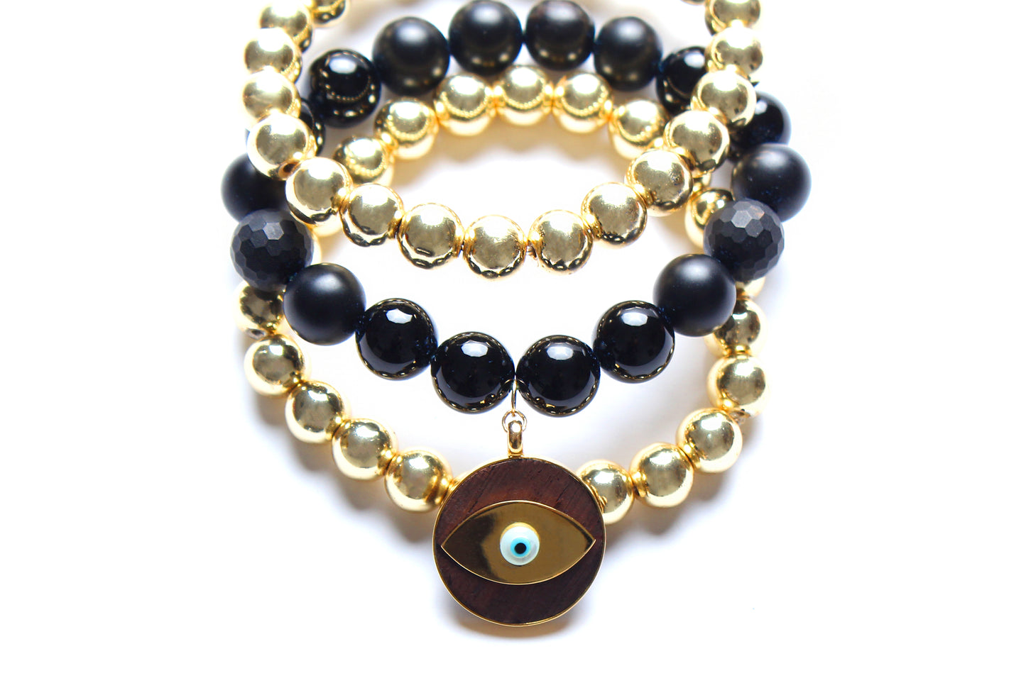 Onyx 14k Gold Hemtatite Ebony Beaded Bracelet Lot