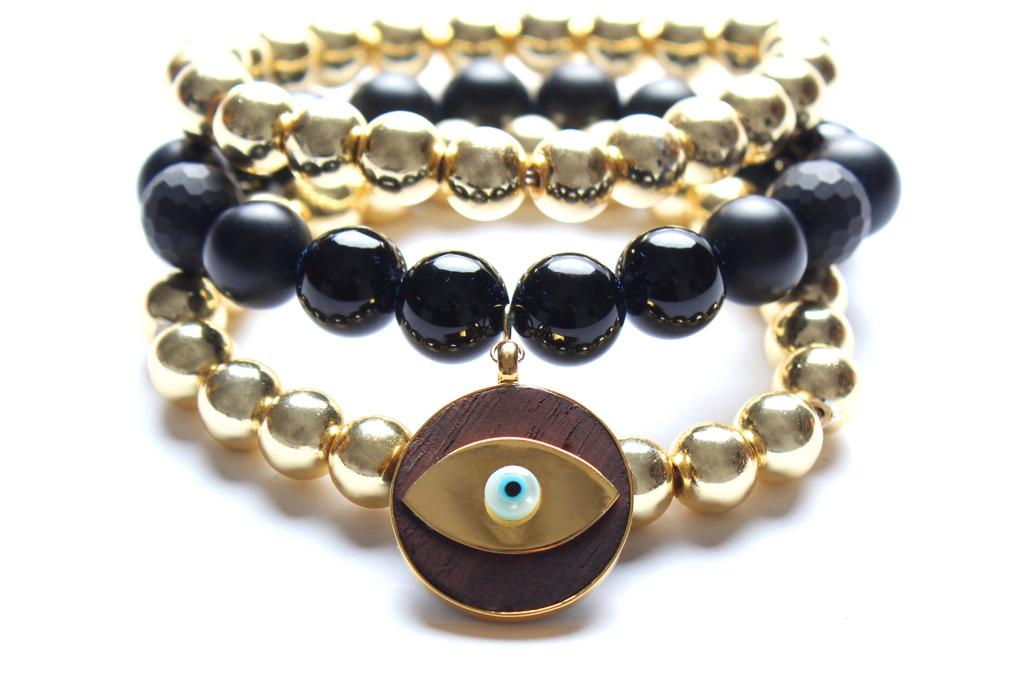 Onyx 14k Gold Hemtatite Ebony Beaded Bracelet Lot