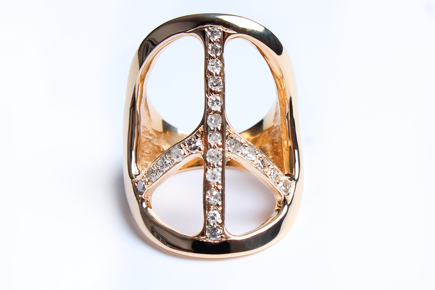 14 Karat Gold Diamond Peace Ring Shiny Finish