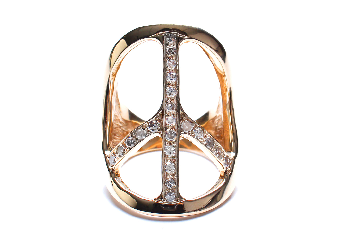 14 Karat Gold Diamond Peace Ring Shiny Finish