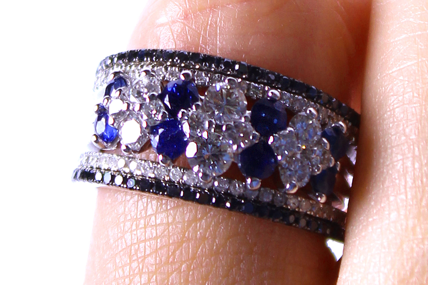 Sapphire White and Black 5 Tier Diamond Ring