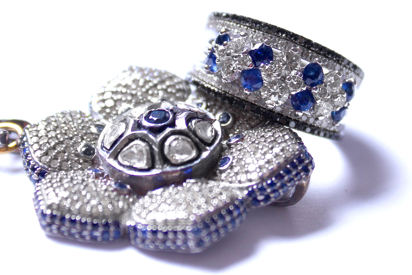 Sapphire White and Black 5 Tier Diamond Ring