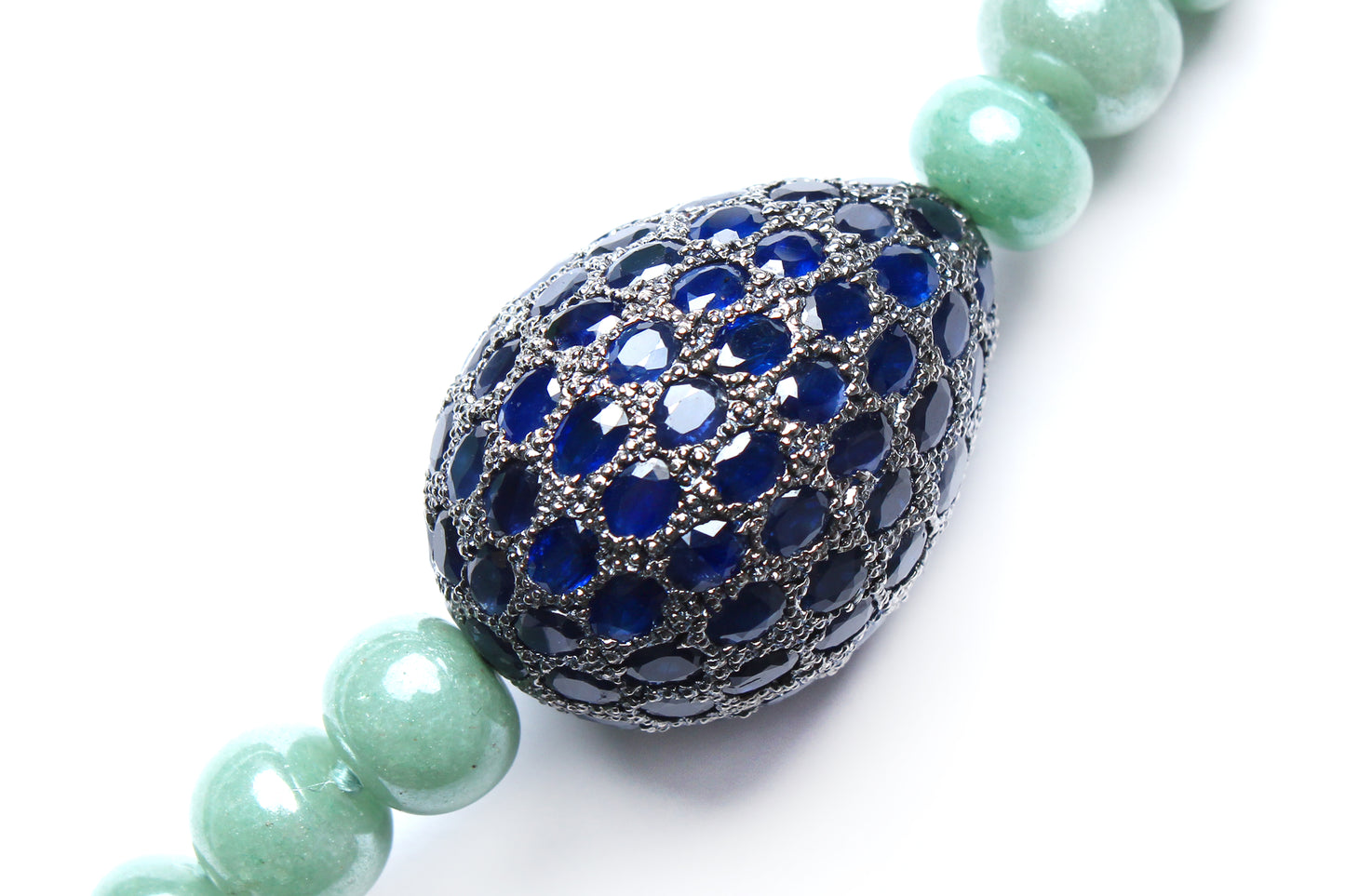 Lapis, Jade, Sapphire, Diamond, 14k Gold Locked Heart Necklace