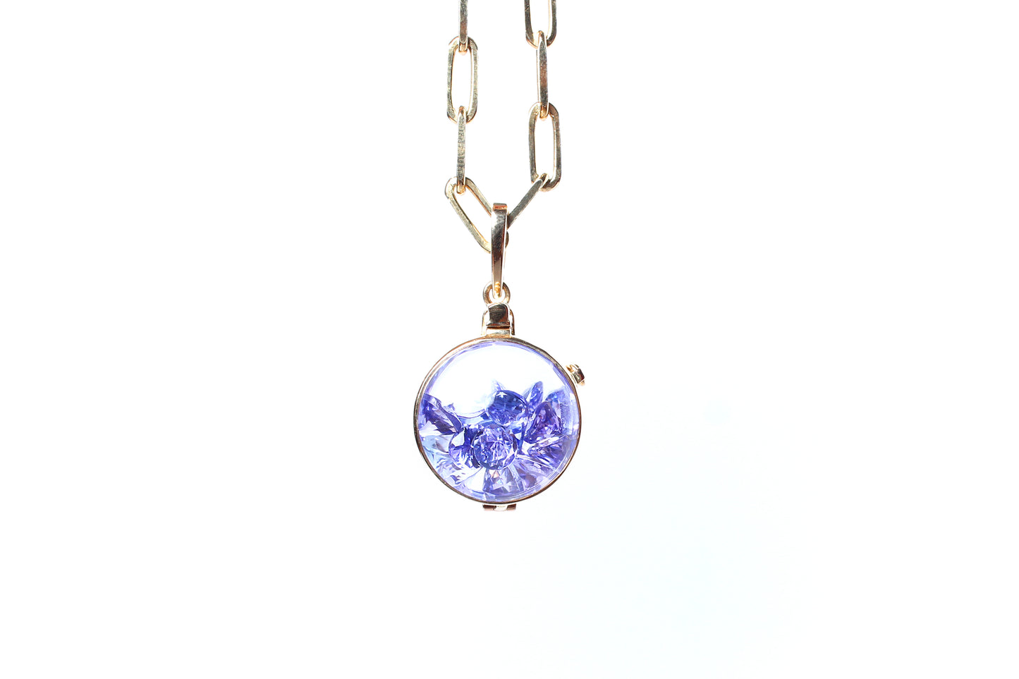 Stackable Tanzanite Shaker Pendant 14k Gold PaperclipLink Chain Necklace
