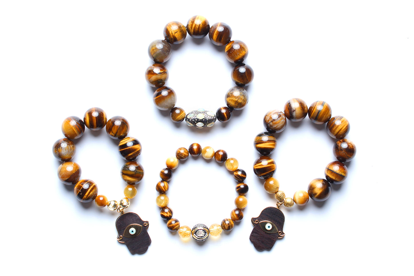 Tiger Eye Ebony 14kgold Diamond Citrine Opal Beaded Bracelet Lot