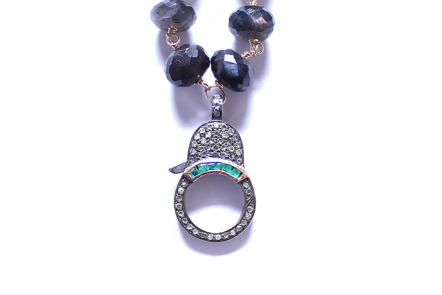 Tourmaline Emerald Gold Rosary & Ebony 14k Gold Enamel Green Turkish Evil Eye Pendant Necklace