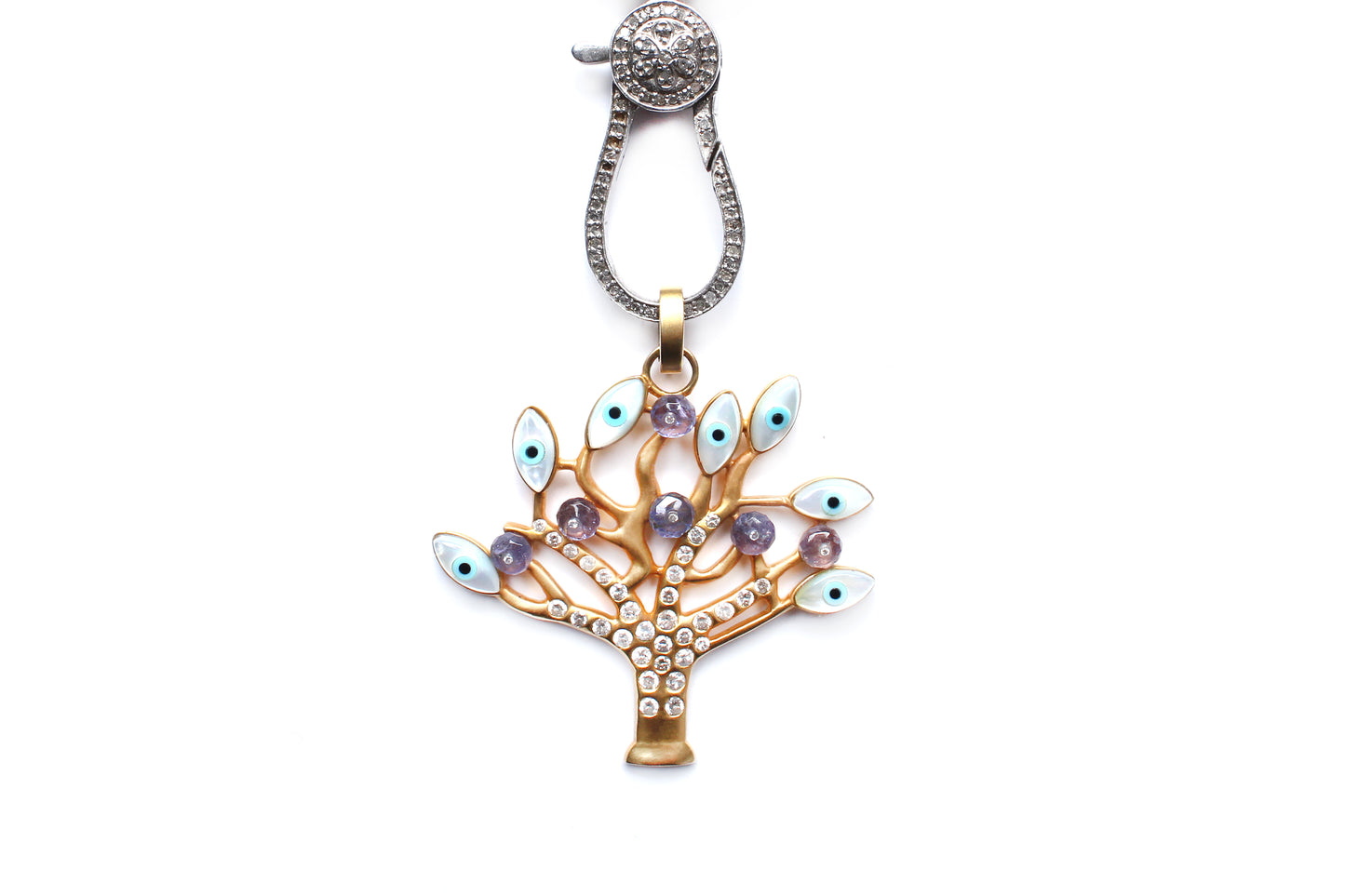 Lapis Lazuli Beads Peridot Enamel Diamond 14k gold Tanzanite Tree Of Life Pendant Beaded Necklace