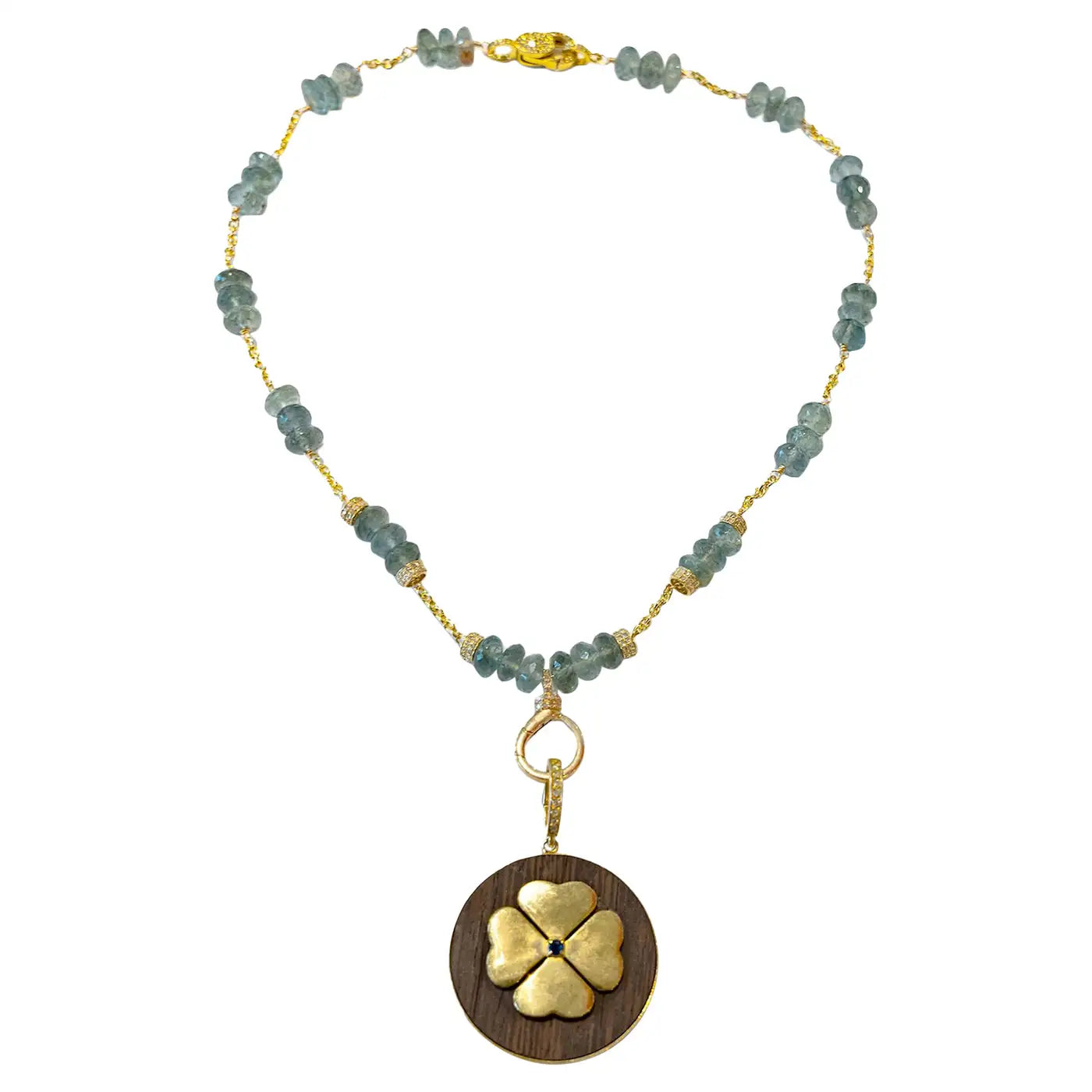 Signature Quartz 14k Gold Diamond "Caracas" Necklace & Clover Ebony Pendant