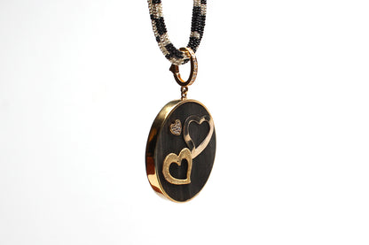 Tigers Eye Polki Diamond Gold Rosay Necklace & Signature two tone Diamond 3 Heart Ebony Pendant