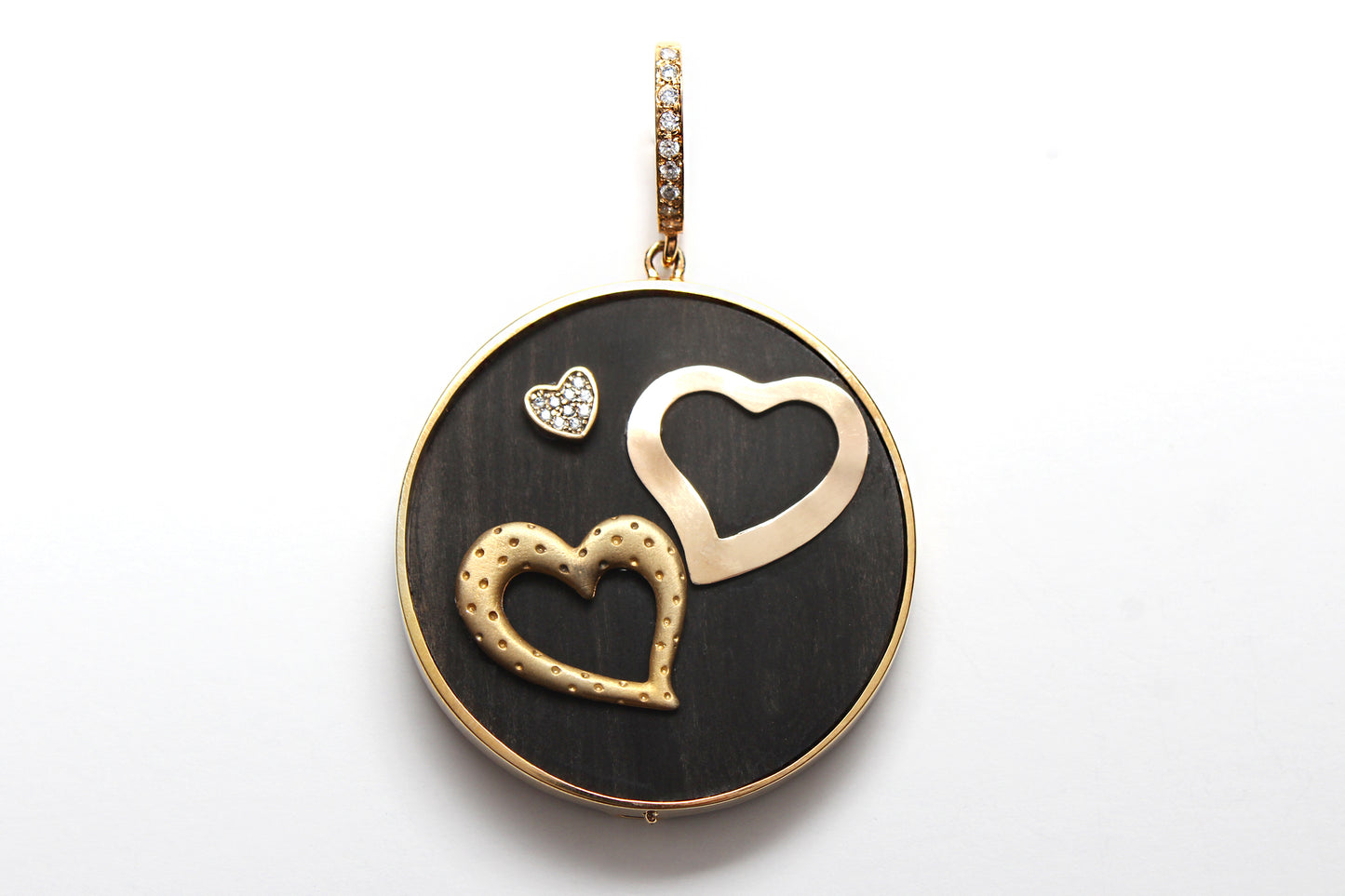 Tigers Eye Polki Diamond Gold Rosay Necklace & Signature two tone Diamond 3 Heart Ebony Pendant