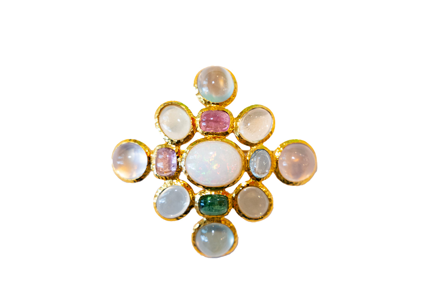 Garnet Pink Quartz Diamond Rosary & Quartz Opal Capri Pendant Necklace