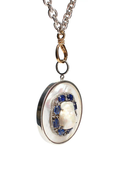 Signature Mother Of Pearl Sapphire Pearl Diamond Sterling Silver Pendant