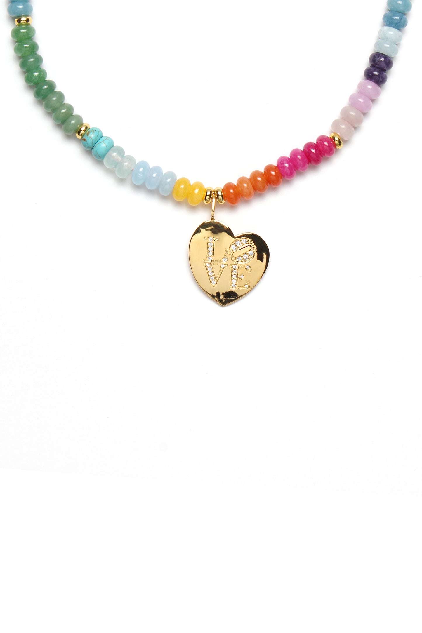 TUTTI Cotton Candy Quartz Diamond Love Heart Multi Color Necklace
