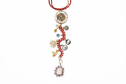 "Crimson Everglades" Ruby Diamond Gold Lapis Symbol Tree Necklace