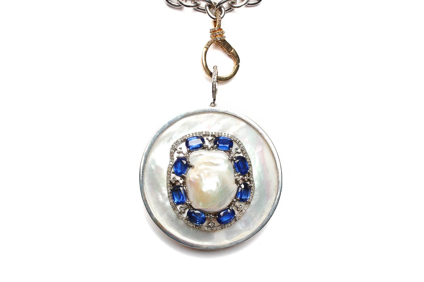 Signature Mother Of Pearl Sapphire Pearl Diamond Sterling Silver Pendant