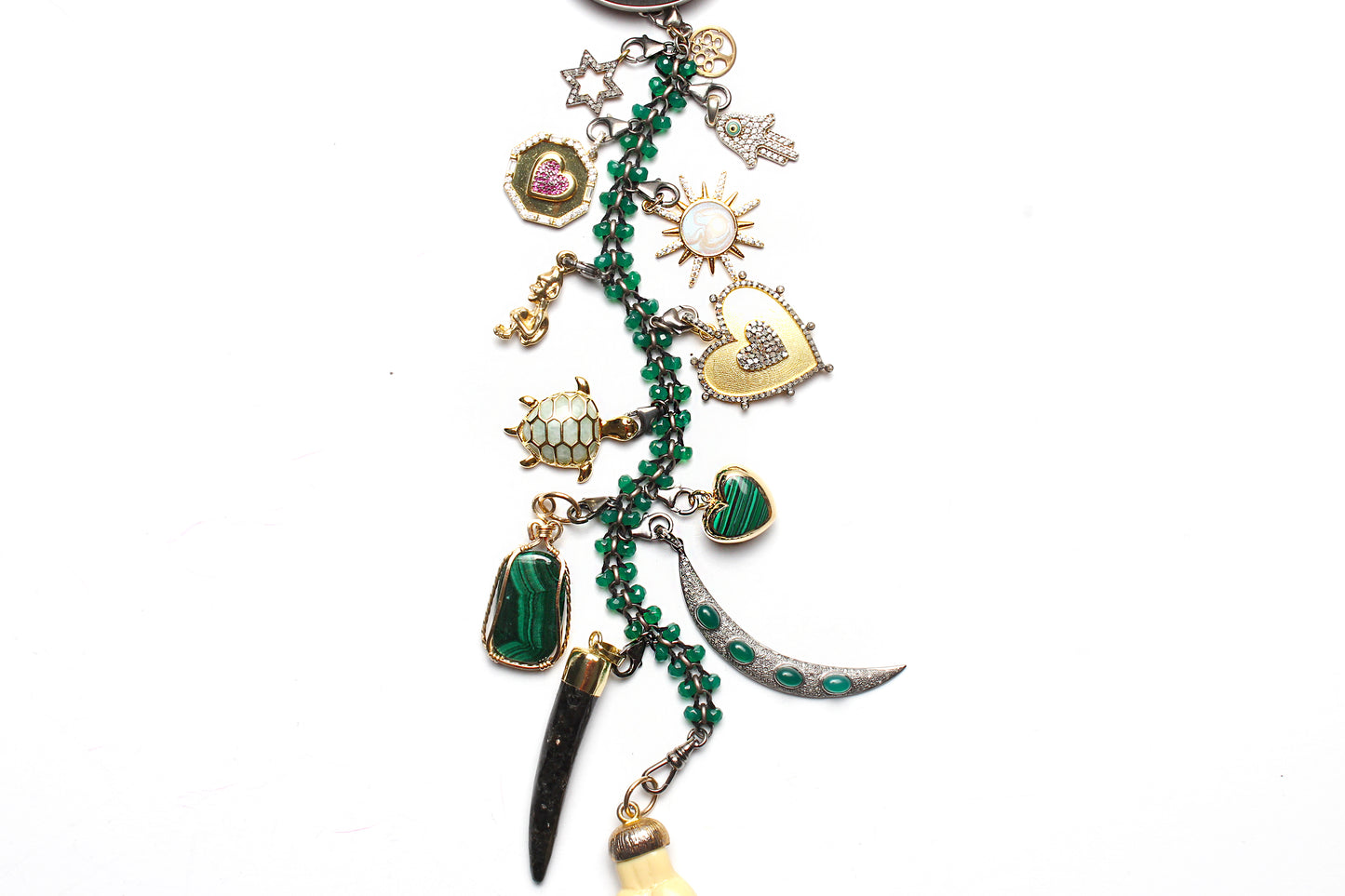 Signature "Artemis II" Emerald Gold Diamond Malachite Symbol Tree Necklace