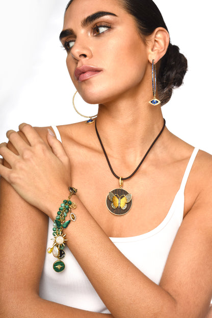 Clarissa Bronfman "Caracas" 14k Gold Peridot Necklace & Butterfly Ebony Pendant