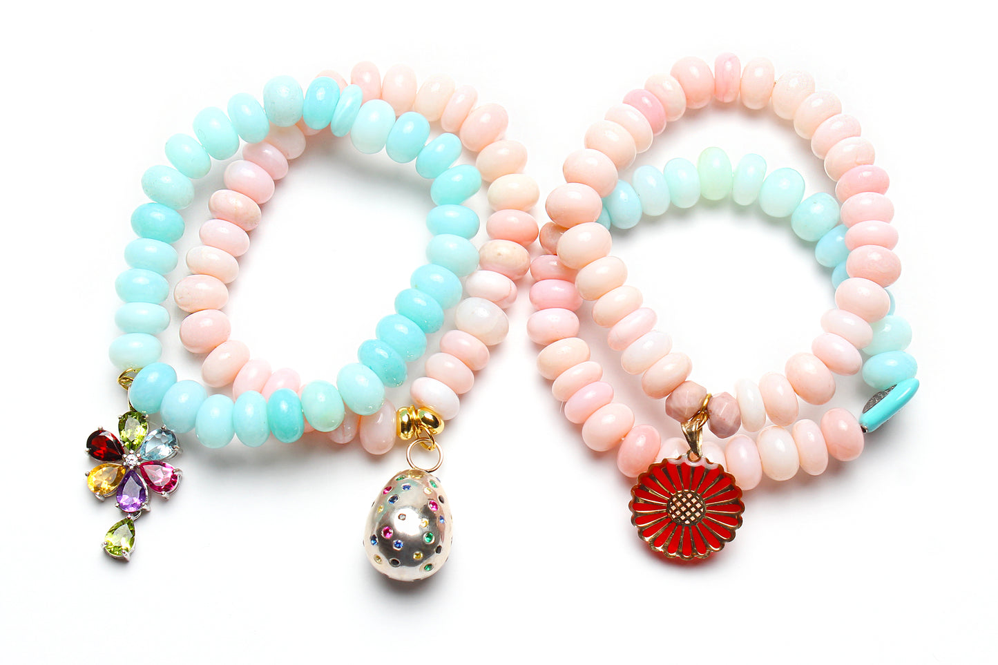 Cotton Candy Quartz Beaded Bracelet Collection Lot Of 5