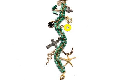 Signature Emerald Malachite 14k gold Diamond Topaz "Selva Magica III" Symbol Tree Necklace