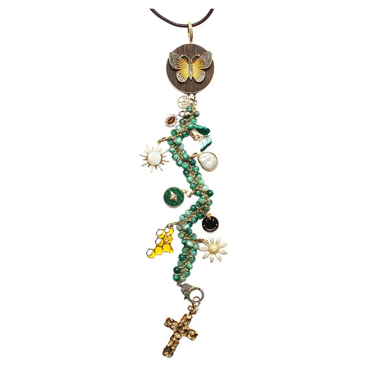 Signature "Metamorphosis" 14k Gold Diamond Emerald Pearl Symbol Tree Necklace